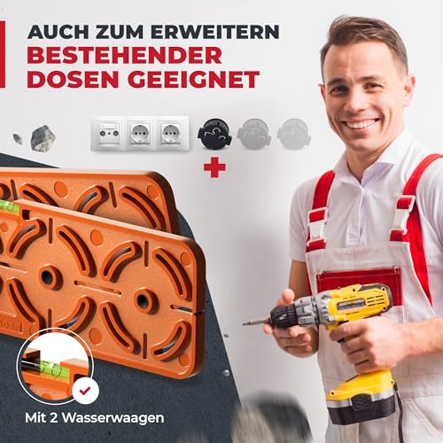 Bohrschablone für Steckdose Schalterdose Unterputzdose Hohlwanddose Hohlraumdose 71mm Abstand Elektriker Wasserwaage für Elektroinstallation im Rohbau und Trockenbau MaKoen Bohrschablone Light