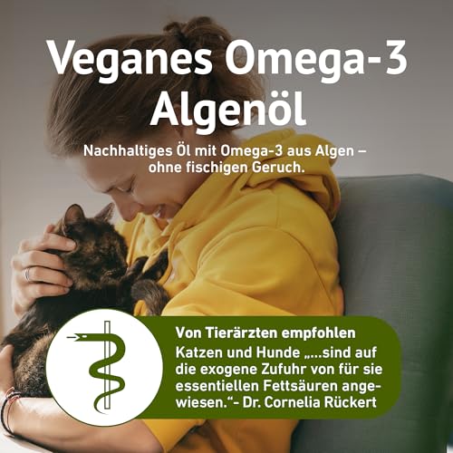 PetTec® Algenöl Hund & Katze [Omega-3 ALGENÖL VEGAN] - Omega 3 für Katzen und Hunde - Fellpflege Katze Vitamine - Mittel gegen Schuppen bei Katzen - Katzenpflege und Hundepflege (300ml Pumpflasche)