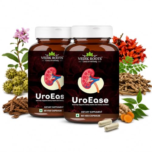 Image of Vedik Roots UroEase | Kidney & Uric Acid Support Supplement | Punarnava & Gokhru | Urinary Health | 60 Veg Capsules (Pack of 2)