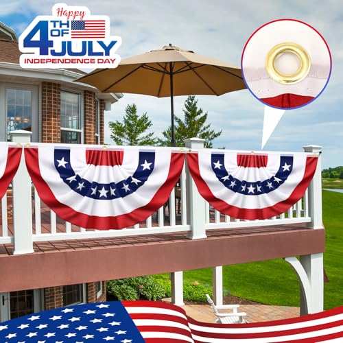 Image of 3 x 6 Feet 4 Pack American USA Pleated Half Fan Bunting Flags Outdoor Bunting Flags Patriotic Half Fan Banner Flag for Party Memorial Day Fourth of July Independence Day 4th of July Decorations