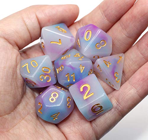 Dice DND Polyhedral Game Dice Set RPG Dice Fit Dungeons and Dragons D&D Pathfinder MTG Role Playing Game Dice Lake Blue & Rose Gemstone Dice with Dice Bag
