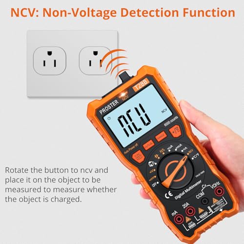 Image of Proster Digital Multimeter - TRMS Voltmeter Multimetro Auto Range Multi Testers, 20A DC AC Current Meter NCV Detector Magnetic Hanging Hands-Free Design with Temperature Probe Backlit LCD Flashlight
