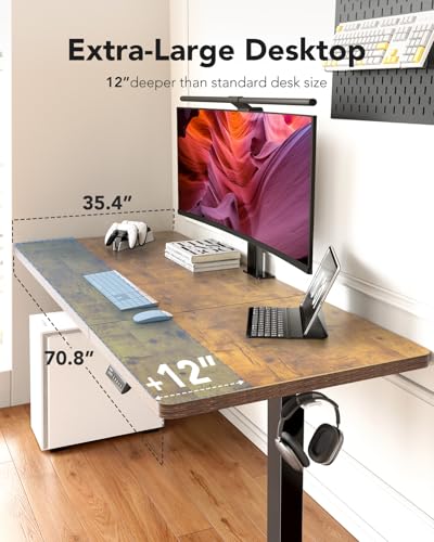 Image of HUANUO 71 x 35 inch Electric Standing Desk, Powerful Brushless Motor Large Height Adjustable Table, 4 Memory Preset Sit Stand Up Desk, Home Office Computer Table with Thick T-Shaped Frame, Vintage