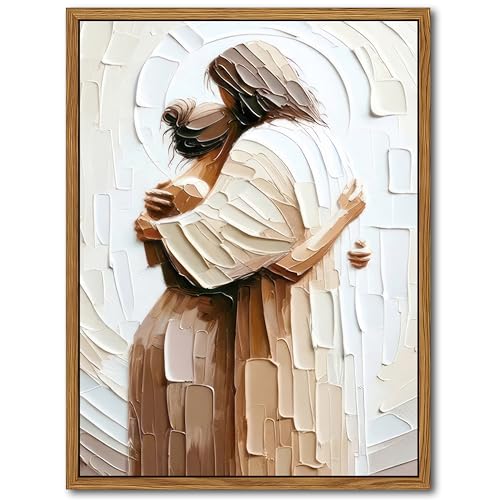 AKWISH Floating Frame Jesus Embracing Woman Canvas Wall Art, Safe