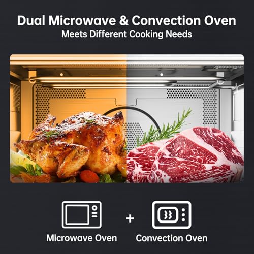 Image of 24 Inch Built-in Microwave and Convection Oven Combination, ThermoMate 1.6 Cu. Ft. Wall Oven Microwave Combos, 1000 Watt Power, Sensor Cook, Touch Control LCD Display, Stainless Steel Finish