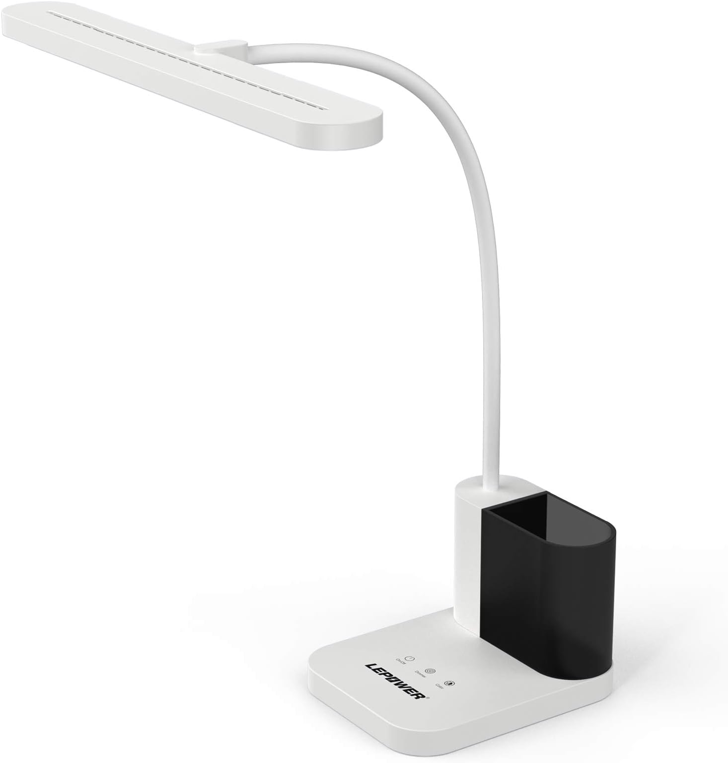 LEPOWER 700LM LED Desk Lamp with Pen Holder, 12W Gooseneck Study Desk Lamp with 3 Colors, Dimmable LED Table Lamp for Home Office, College Dorm, Bedroom, Kids (White)