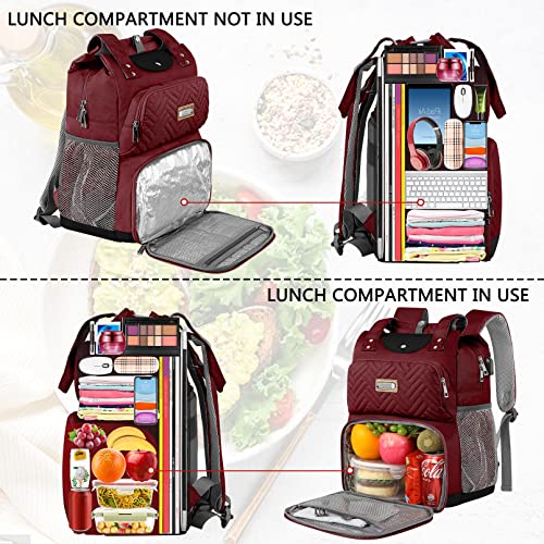 Mogplof Lunch Backpack For Women, Water-Resistant Insulated Cooler Backpacks Lunch Box Laptop Backpack, College With Usb Port Rfid Pockets For Nurse Work Travel Fits 15.6 Inch Laptop, Red #TOP4