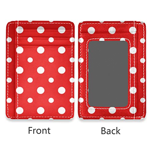 OTVEE Red and White Polka Dot Slim Minimalist Wallet Small Card Wallets PU Leather Front Pocket Wallets2