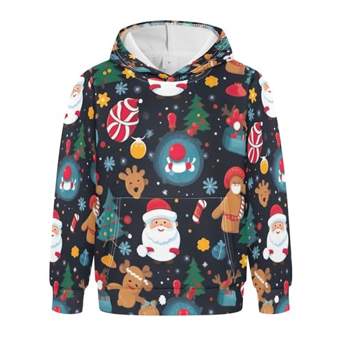Kids Hoodies Sweaters Christmas Xmas Santa Claus Hooded Sweatshirts with Big Pockets for Boys Girls B0400352