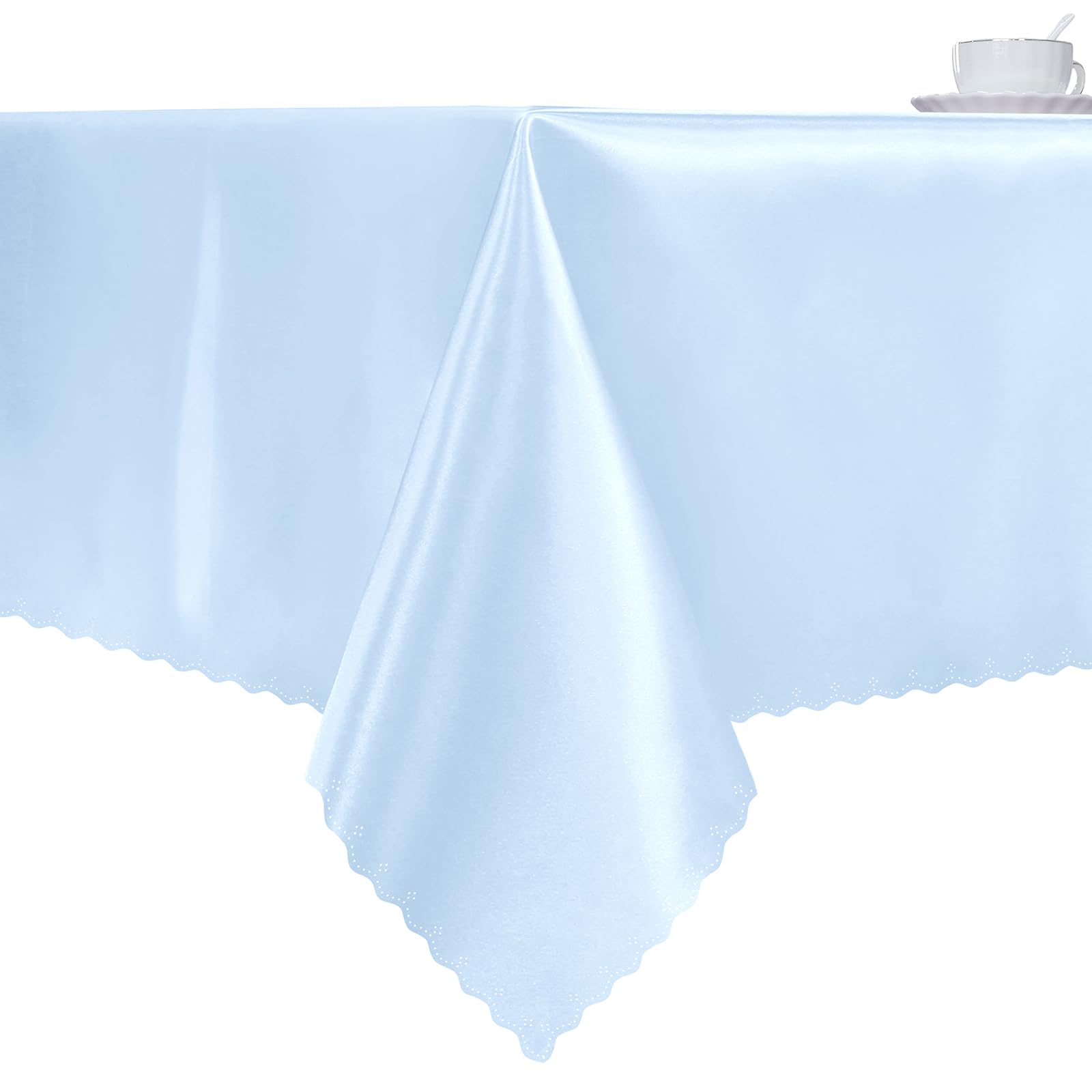 Light Blue Satin Table Cloth 54 x 108 Inch Rectangle Tablecloth, Washable Fabric Table Cover Decor for Buffet Table, Party, Wedding, Camping