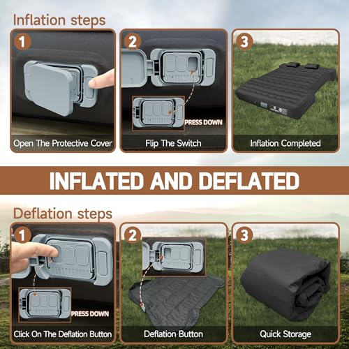 Umbrauto Truck Air Mattress for 6-6.5ft Full Size Truck Bed, Rechargeable Wireless Pump, Upgraded Peach Skin Fabric Top, Pickup Tent Airbed for Outdoor Travel