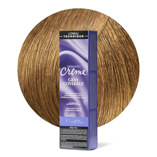 L'OREAL TECHNIQUE Excellence Crème Permanent Hair Color | Long-Lasting Hair Dye | Rich Formula with No-Drip Application | Superb Gray Coverage | For All Hair Types | Medium Golden Blonde