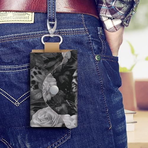 Leopard Blue Eyes Key Holder Bag PU Leather ID Card Holder Keychains Case Cover for Men Women4