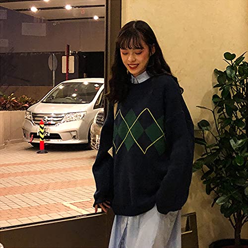 GAOJU Women's Oversized Cool Sweater Long Sleeve Flame Pullover Geometric Pattern Argyle O-Neck Knitted Sweaters Jumper4