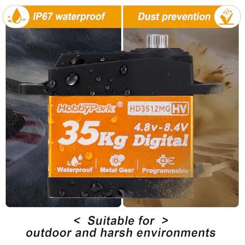 Image of HobbyPark RC Servo High Torque 35KG Digital Servo Metal Gears for 1 /7 1 /8 1 /10 RC Crawlers Compatible with SCX10 II TRX4 D90 VS4-10 with 25T Servo Horn, 180 Degree 8.4V HV (35kg Torque)