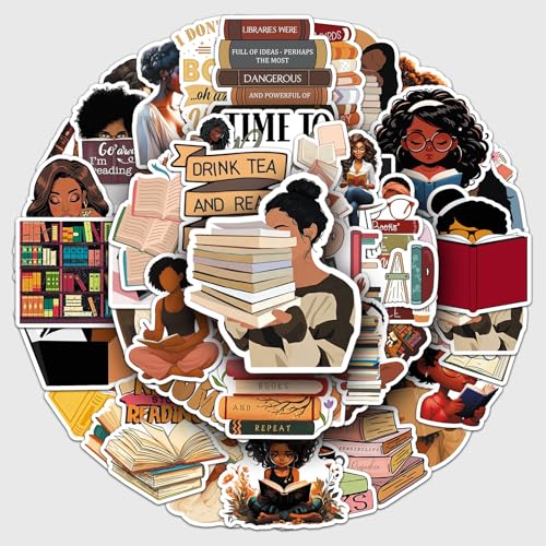 50PCS Black Girl Book Stickers for Kindle Pink Bookish Sticker Book Aesthetic Stickers for Adults Boys and Girls Reading Stickers of Kindle Book Lover Accessories Waterproof Vinyl Sticker