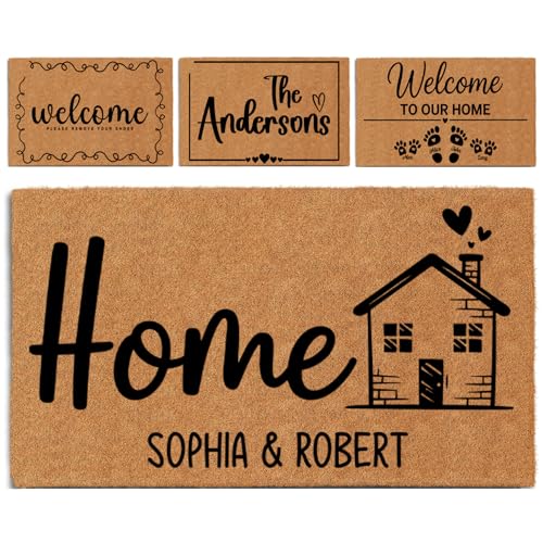 CasualTeeCloset Personalized Welcome Mat for Front Door Custom Name & Family Last Name Your Custom Text & Ready Design Door Mats 1/2 Inch Thick Natural Coir Outdoor Housewarming Gift
