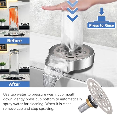 Image of Sink Glass Rinser for Kitchen Sink, High Pressure Cup Washer for Sink, Stainless Steel Automatic Cup Rinser Sink Attachment with Gasket for Home Commercial Cups Washing
