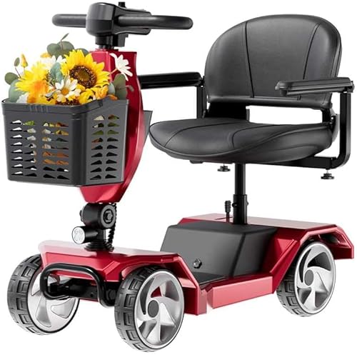 Foldable Mobility Scooters for Seniors, Black Powered Electric Wheelchair, 4 Wheel Lightweight Mobility Scooters for Adults, Mobility Scooter with Seat, Folding Travel Motorized Scooter