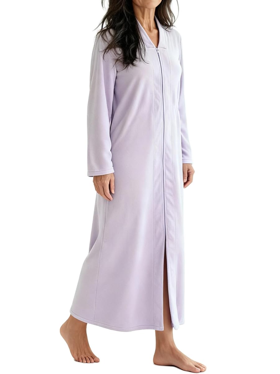 Alexander Del Rossa Kimono Robe with Zipper, Zip Up Robe for Women