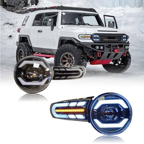 KYSLFZ Automotive Headlights Assembly Fit for Toyota fj cruiser headlights 2007-2016 LED Front Lights with Dynamic Start and Steering Flow Headlight Assemblies Pair Signal