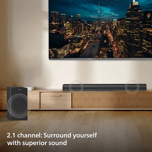 Image of Philips TAB4319 Soundbar: 2.1 CH 80W Wired Subwoofer, Powerful Bass Effect - Bluetooth, HDMI ARC & Multiple Connectivity