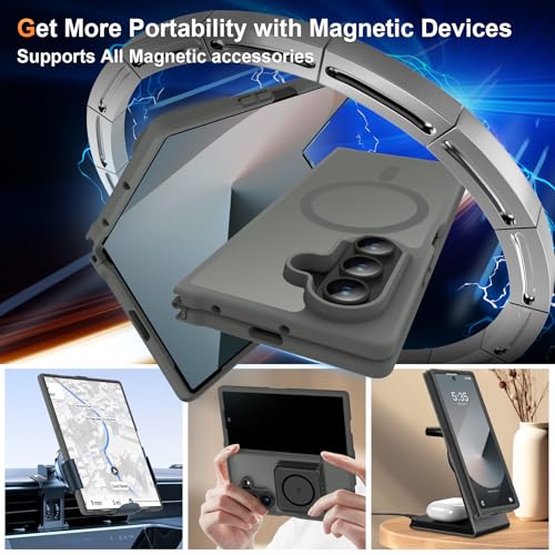 Image of ORETECH Magnetic for Samsung Galaxy Z Fold 7 Case, Translucent Back Non-Slip Hard PC Shockproof Bumper Protective Phone Case Cover for Samsung Z Fold 7 - Grey