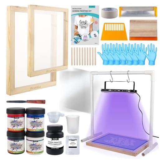 Ecoofor 47PCS All-in-One Screen Printing Kit with 50W UV Exposure Lamp, 2 Sizes Wood Screen Printing Frames, 4 Screen Printing Ink Colors, 10 A4 Transparency Films & Tools