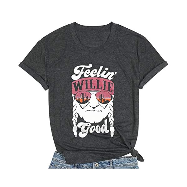 MOUSYA Women T-Shirt Feelin' Willie Good Letter Printed Graphic Shirt Top Casual Vacation Short Sleeve Tee Shirt