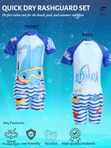 Image of FABSPORTS Kids Swimsuit Set Printed One-Piece Swimwear for Boys & Girls, Half Sleeve Bathing Suit, Comfortable Swimming Costume for Children, 2-12 Years