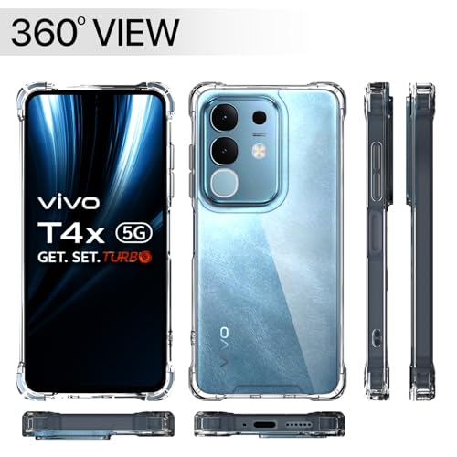 Image of Outlouders Back Cover for Vivo T4x 5G Clear Transparent PC + TPU Bumper Case with Raised Edges for Shockproof Protection(Transparent)