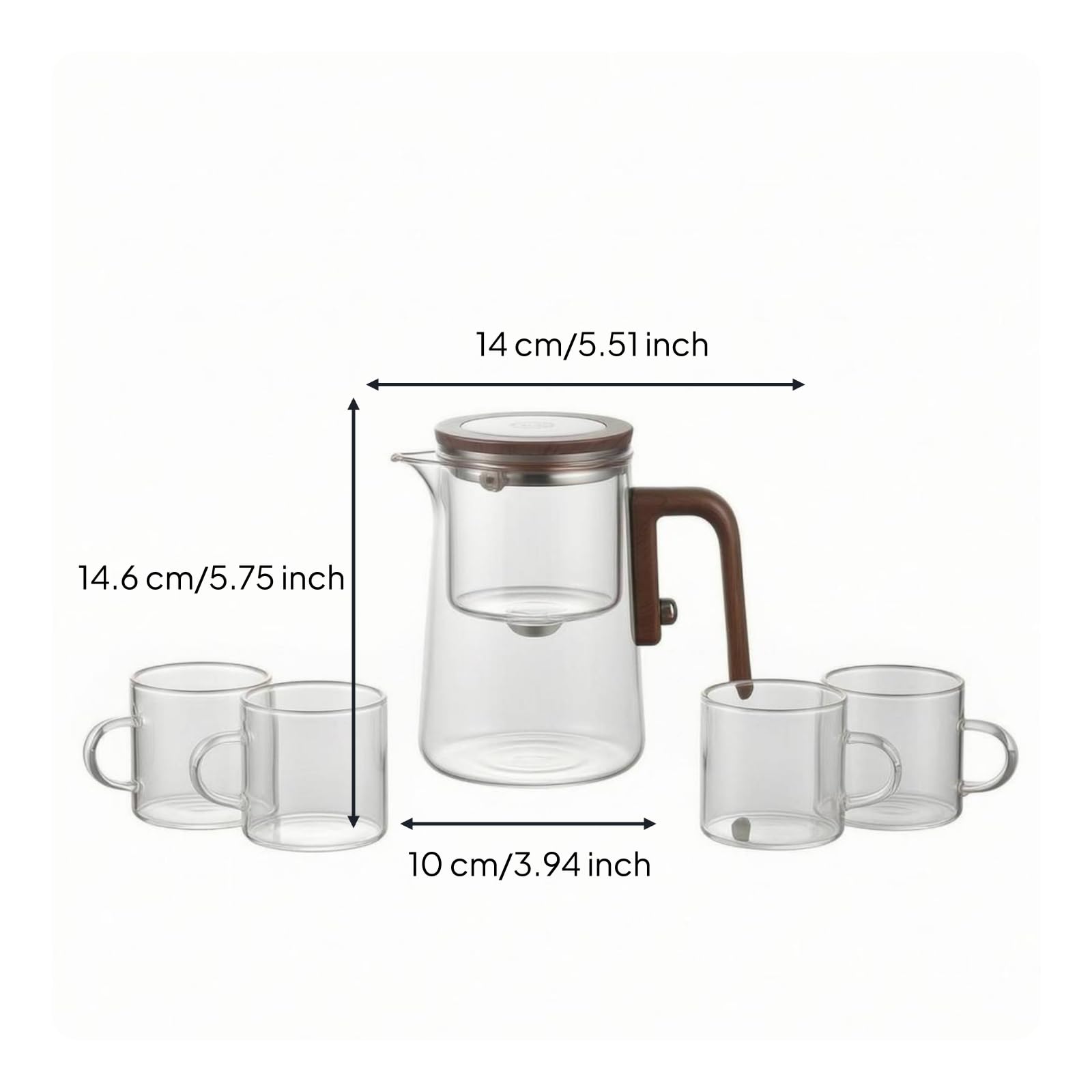 GlasTeekanne mit Sieb hitzebeständig Teebereiter aus Glas tropffrei Glasteekanne, 600ML Teekanne Mit Vier Tassen