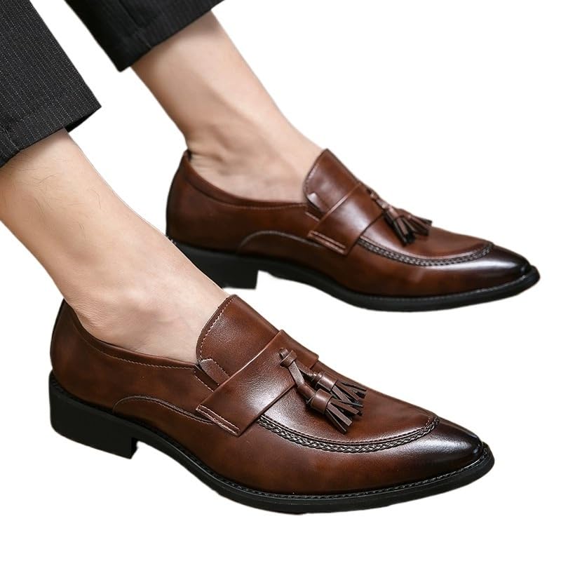 Driving Loafers Pointed Toe Resistant Slip On Men Casual Tassel Genuine Leather2