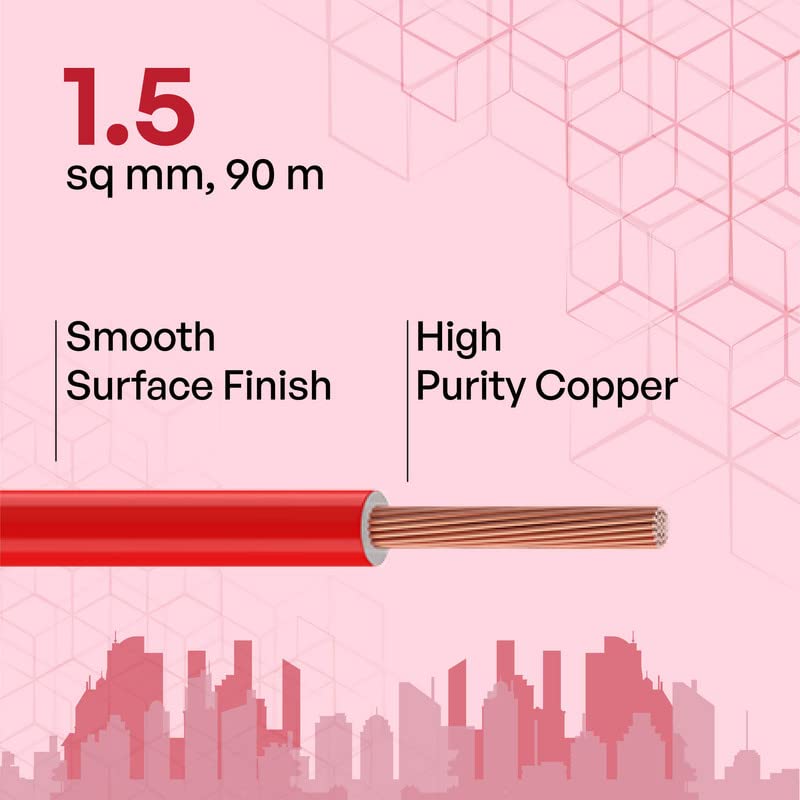 Image of Etira 1.5sqmm 90M coil | Flame Retardant | 99.97% high purity copper | PVC insulated housewire [Red]