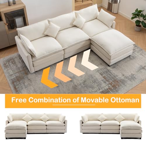 Image of Dolonm L Shaped Sofa Modern Beige Sectional Couches for Living Room Extra Large Cloud Couch 3 Seater Upholstered Sofa with Ottoman, 101 Inch Wide