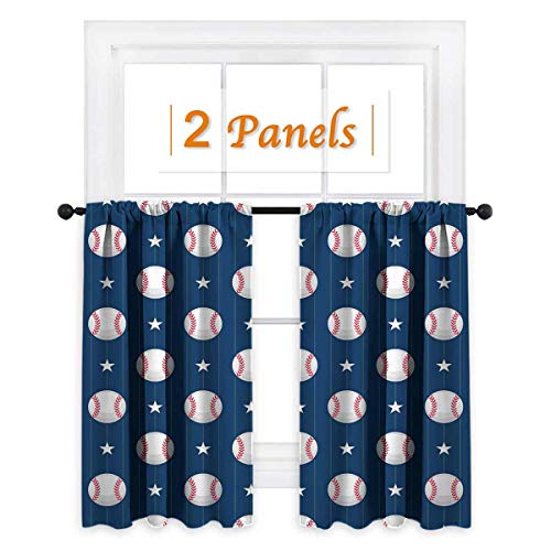 Lohebhuic Baseball Curtains Set Stripes valances for Bedroom Windows Boys 55" Wide x