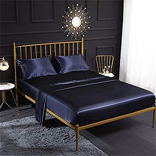 MAYILNSIN Parure de lit 4 pièces en satin de soie avec drap-housse en satin, drap plat, taie d'oreiller, respirant, doux et confortable, taille super king size Crème