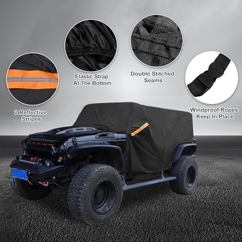 Image of Car Cover Waterproof All Weather with Driver Door Zipper for Jeep Wrangler JK JL Hardtop 2 Door 2007-2021 / Full Exterior Cover /Durable 210D Oxford Cloth / 1Pcs Black