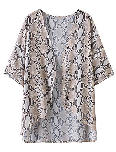 Image of Chunoy Women Summer Chiffon Kimono Cardigan Loose Short Sleeve Shawl Beach Cover Up Snake Grain Medium