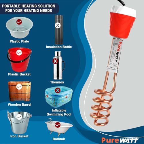 Image of Shockproof 2000 W Japanese Technology Electric Water Heater Immersion Rod With Waterproof & Protection | Instant Heating Immersion Water Heater Rod (Red)