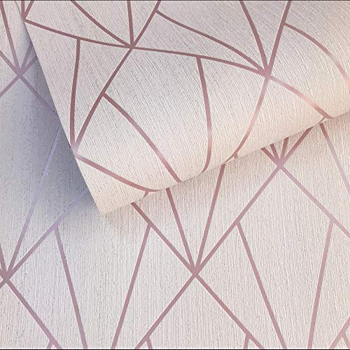 Muriva Indra Geometric Glitter Wallpaper Rose Gold (154102), Gold,rose, 53 x 1005 cm - Image 2