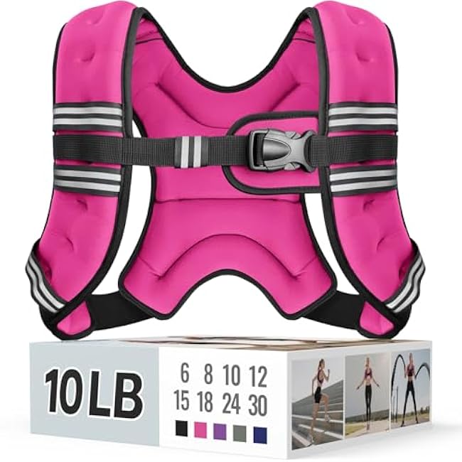 10LBS Weighted Vest for Women & Men with Reflective Stripe and Adjustable Buckle, Comfortable & Durable Rucking Vest for Walking, Running & Strength Training, pink