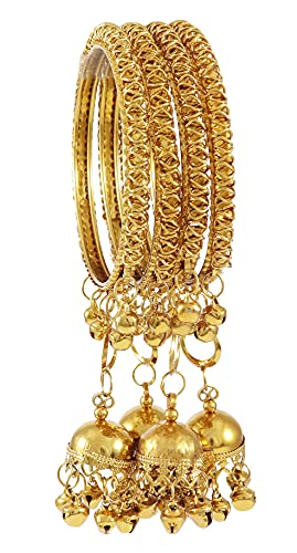 Image of NMII Metal with Zircon Gemstone, Pearls and Beads Studded Glossy Finished Bangle Set For Women and Girls