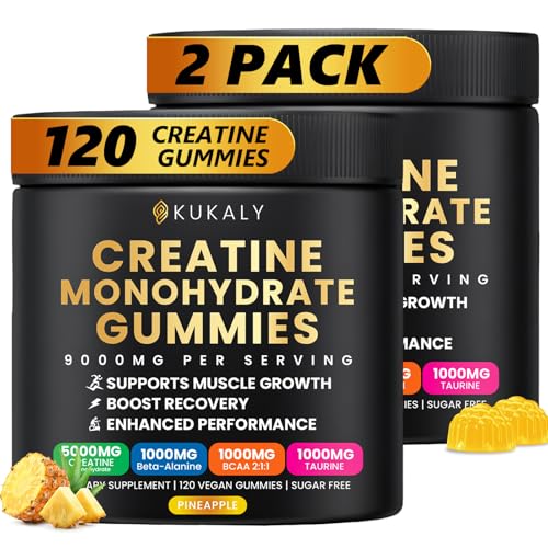 Image of Creatine Monohydrate Gummies for Men & Women, Creatine Gummies Sugar Free with L-Taurine, BCAA 2:1, B12 B6 for Boost Strength, Focus & Endurance, Vegan, Non-GMO, Pineapple, 120*2 Bottle