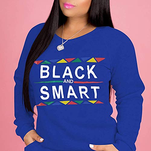Womens African Letter Print 2 Pieces Outfits Tracksuits Long Sleeve Pullover Sweatshirt Pants Sweatsuits Biker Jogger Set Royal Blue