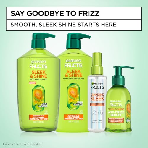 Garnier Fructis Sleek & Shine Anti-Frizz Hair Serum for Frizzy, Dry Hair, Leave-In Argan Oil Infused Formula with Up to 72HRs of Frizz Control, Smooths Flyaways & Boosts Hair Shine, 5.1 Fl Oz