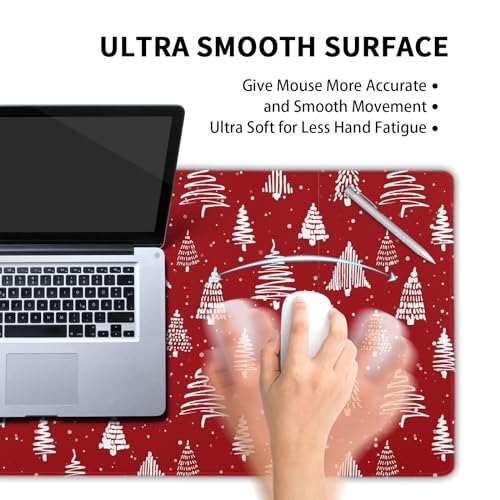 Image of Red Christmas Mouse Pad Christmas Tree Xmas Holiday Winter Extended Desk Mat 80X30 cm Non-Slip Rubber Base Stitched Edge Large XL Mousepad for Desk Gaming Laptop Desktop,31.5x11.8 Inch