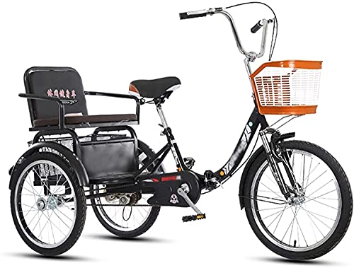 GRDDBZA Adult Tricycle - 3 Wheel Bikes for Adults Shopping Tricycle for Adults 20inch 3-Wheel Bicycle 1-Speed Pedal Bikes Double Chain Shock-Absorbing Front Fork for Parents to Pick Up