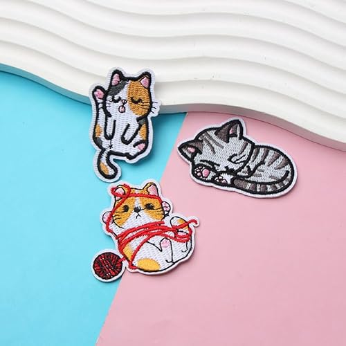 NOIAFZY 18 peças de ferro bordado de gato de desenho animado - adesivos de calor - ideal para jaquet