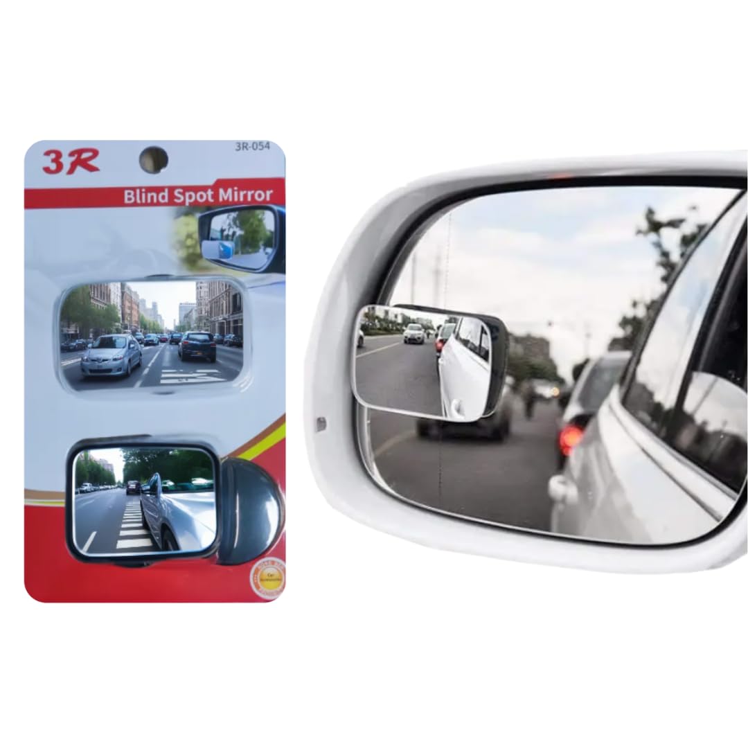 3R Wide-Angle Blind Spot Mirror (2‑Pack) – Universal Adhesive Car Side Mirror Enhancers for Safer Lane Changes & Parking, Frameless